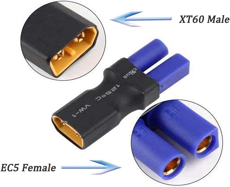 LINSYRC 5-Pack XT60 Male Connector to EC5 Female Connector Adapter Plug for RC Lipo Battery - Image 5